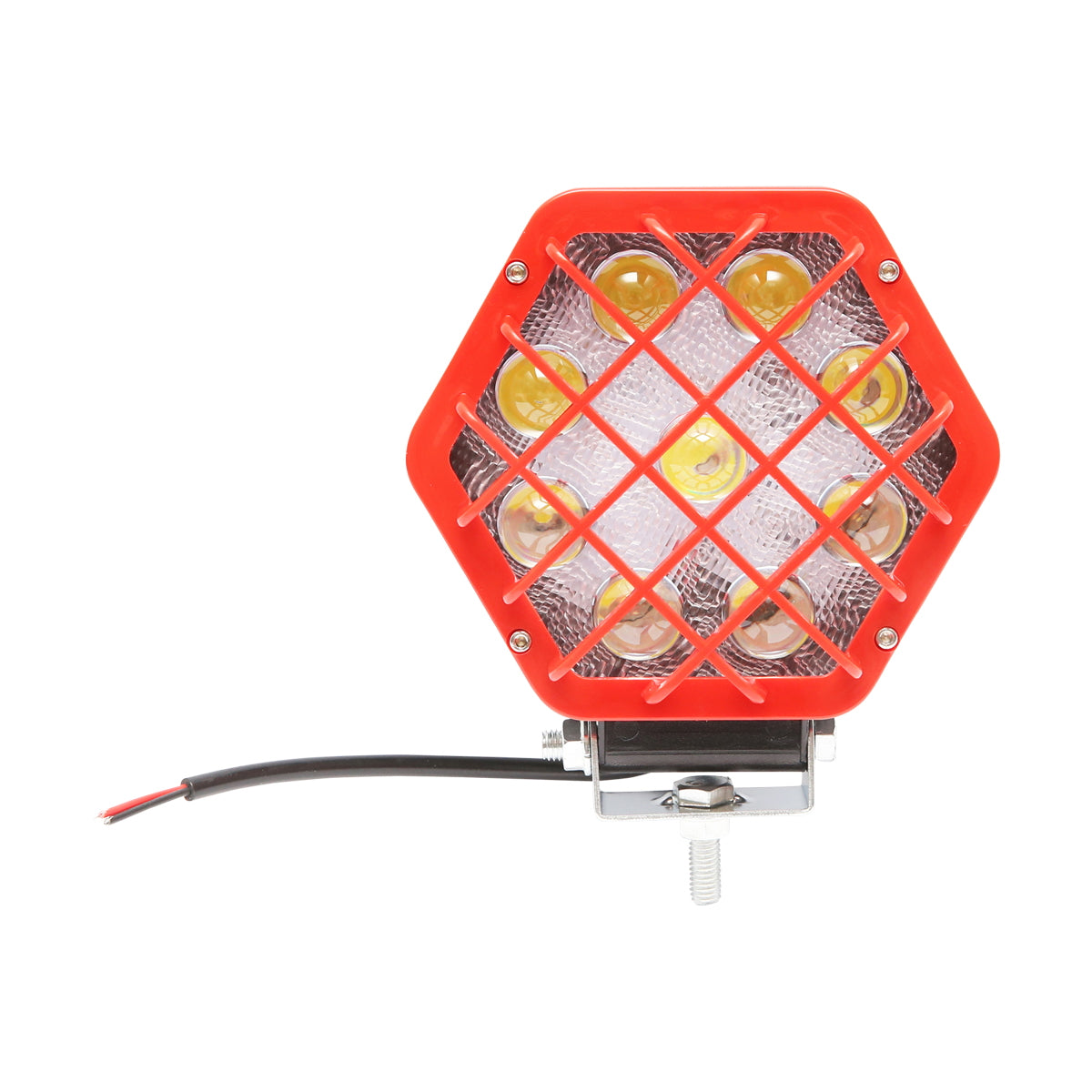 Hexagonal projector lamp with red plastic grille, 9 LEDs, radiation angle 30, DC 10-80V 27W Breckner Germany